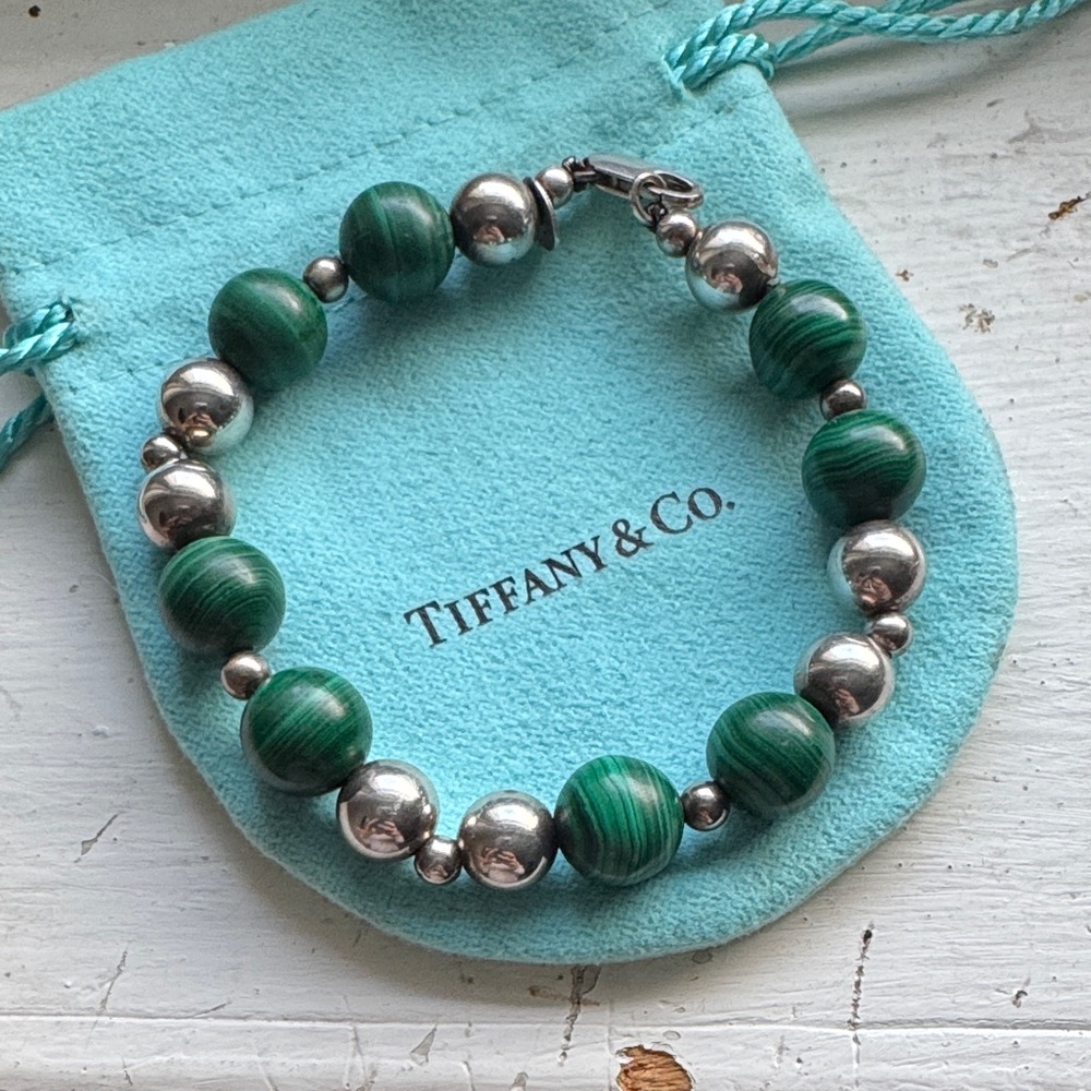 Tiffany & Co. Malachite and Silver Bead Bracelet
